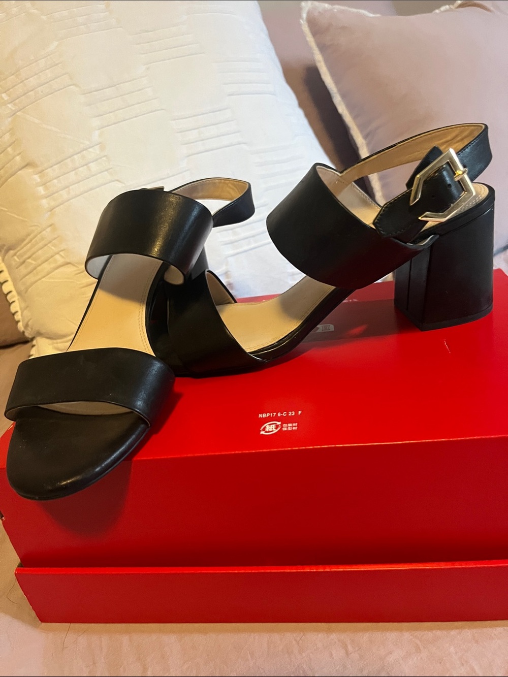Cole Haan Black Block Heel Sandals with Buckle